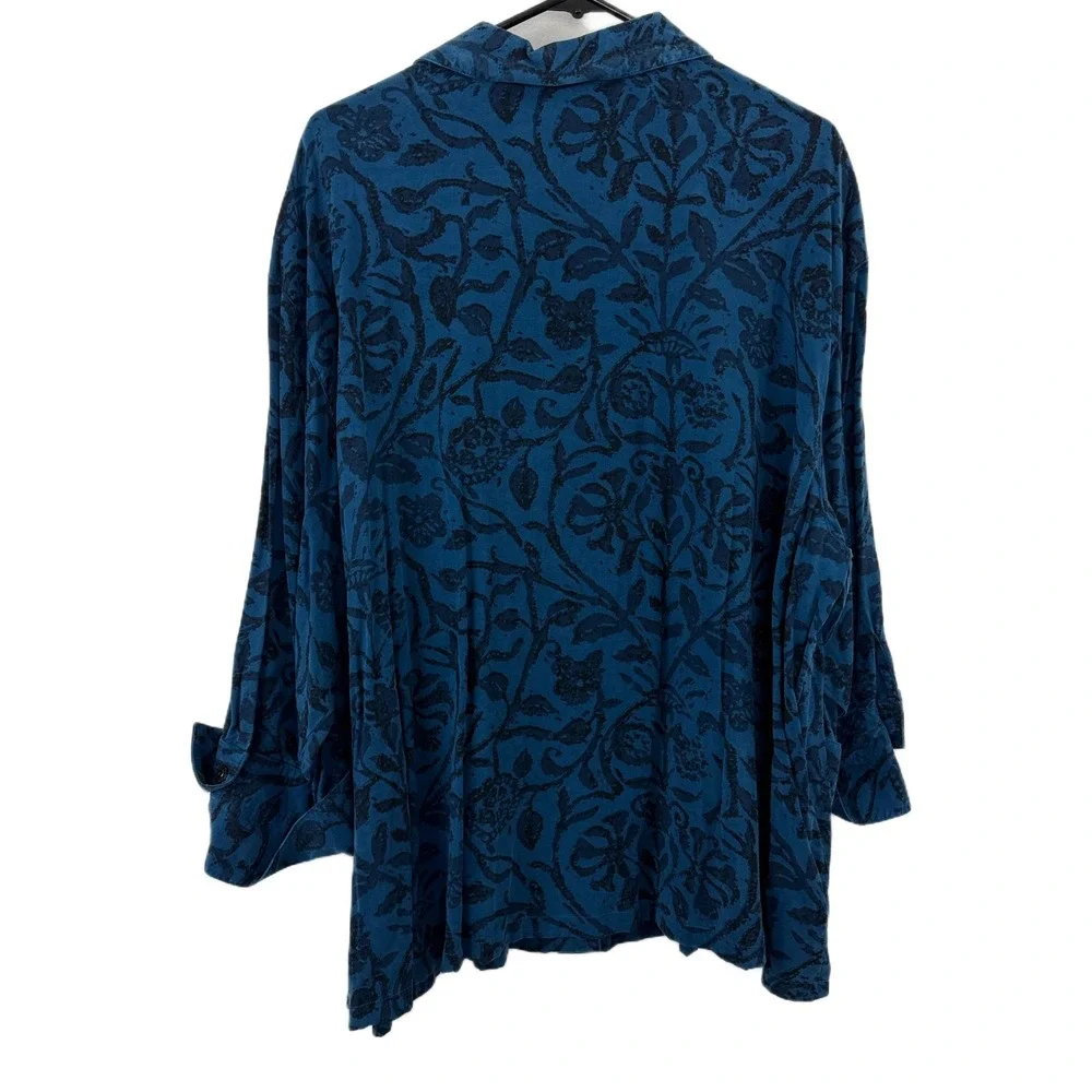 Tianello Floral Top Womens 2X Blue Button Up Shirt Tencel Artsy Boho NWT - Picture 9 of 11